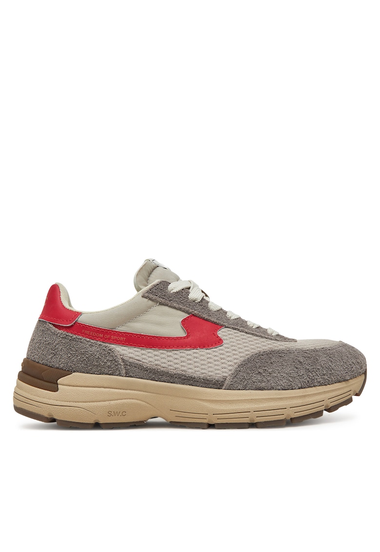 Tenisi unisex gri-rosu - piele naturala -