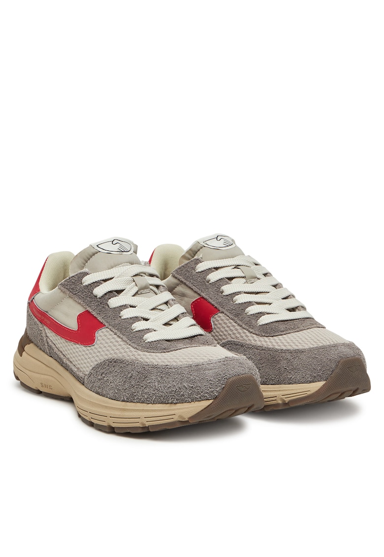 Tenisi unisex YP045 - piele naturala - gri/rosu