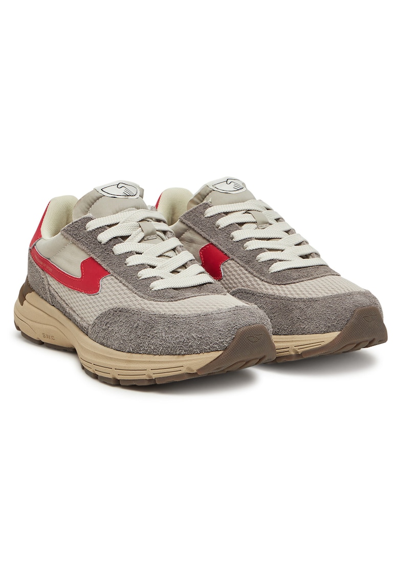 Tenisi unisex YP045 - piele naturala - gri/rosu