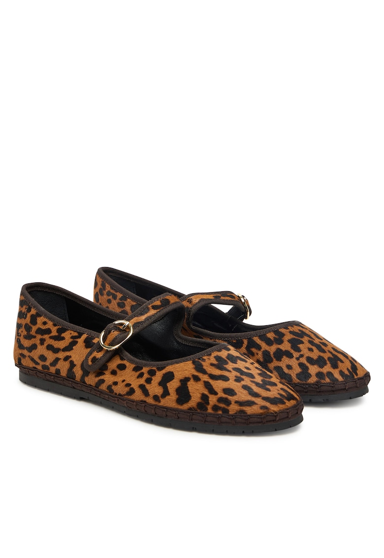 Balerini piele naturala - imprimeu leopard - maro