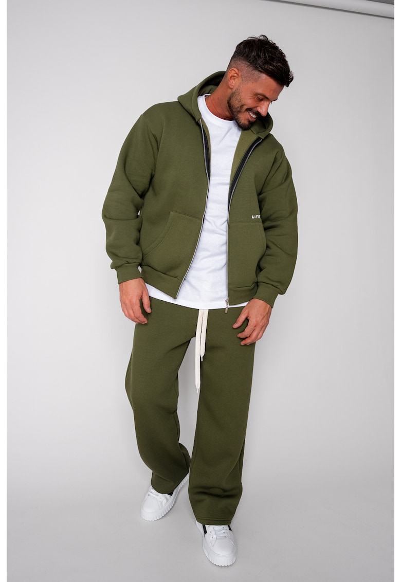 Set Winter hanorac cu fermoar si pantalon drept Kaki 19412