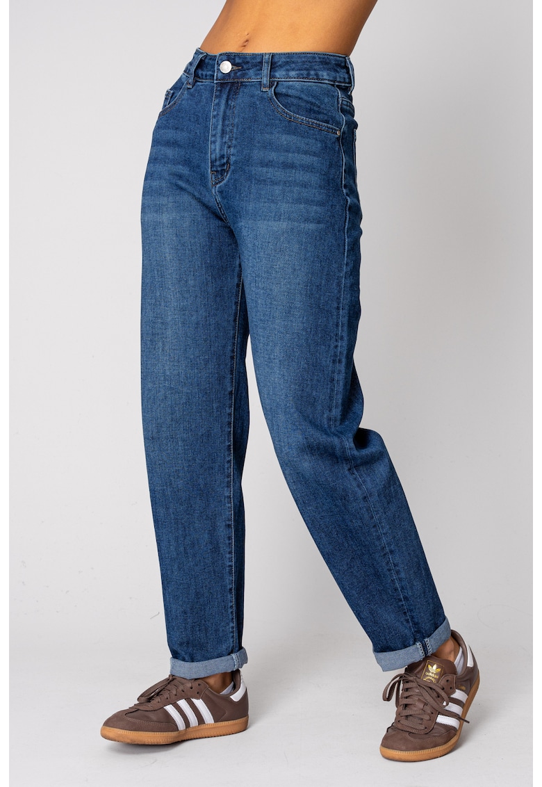 Blugi elastici cu nasturi din denim Dark Blue 18618