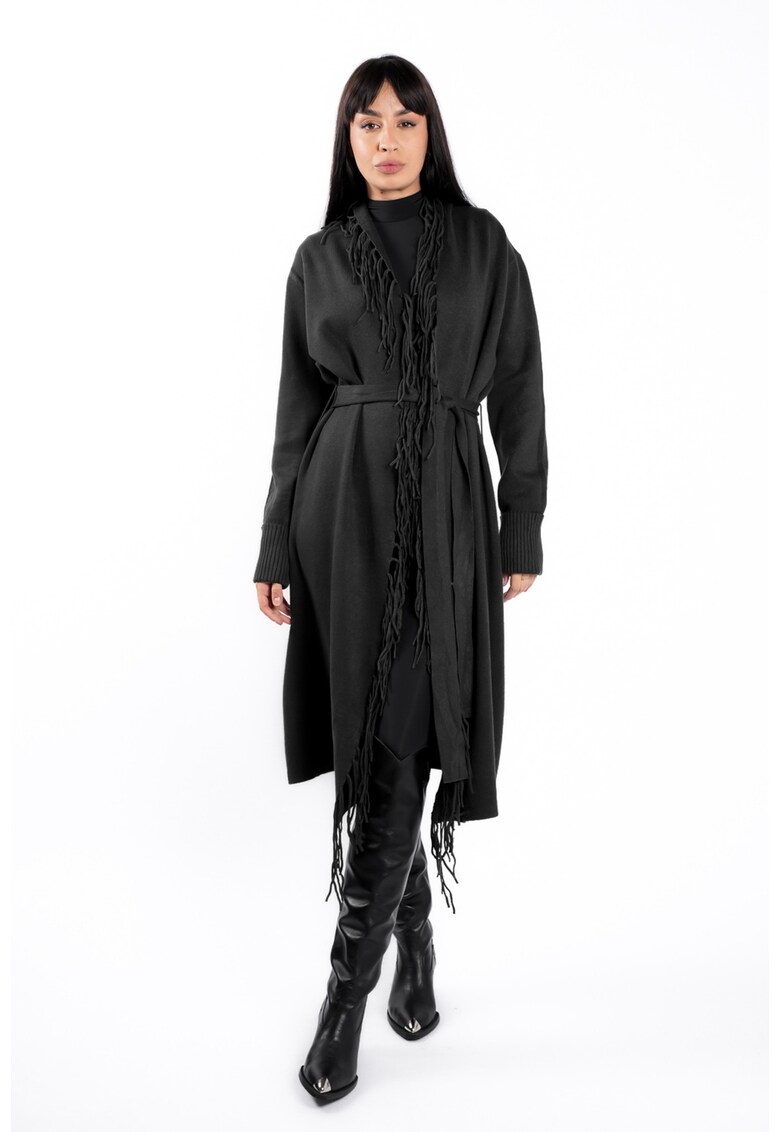 Cardigan din amestec de modal - cu franjuri - Negru