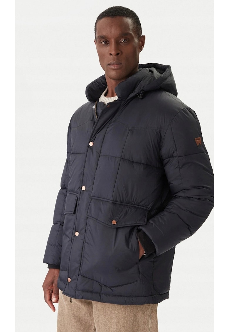 Geaca barbati - parka - neagra - din bumbac - cu gluga - fermoar