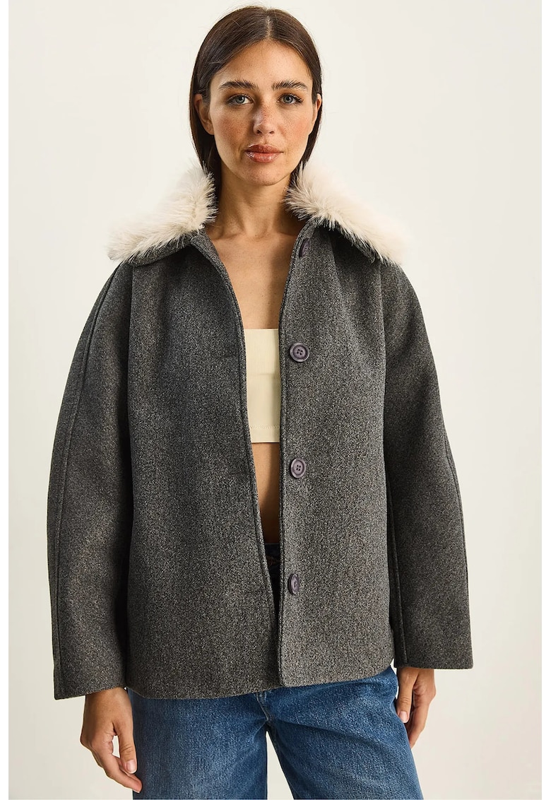Palton dama - supradimensionat - gri carbune - fleece