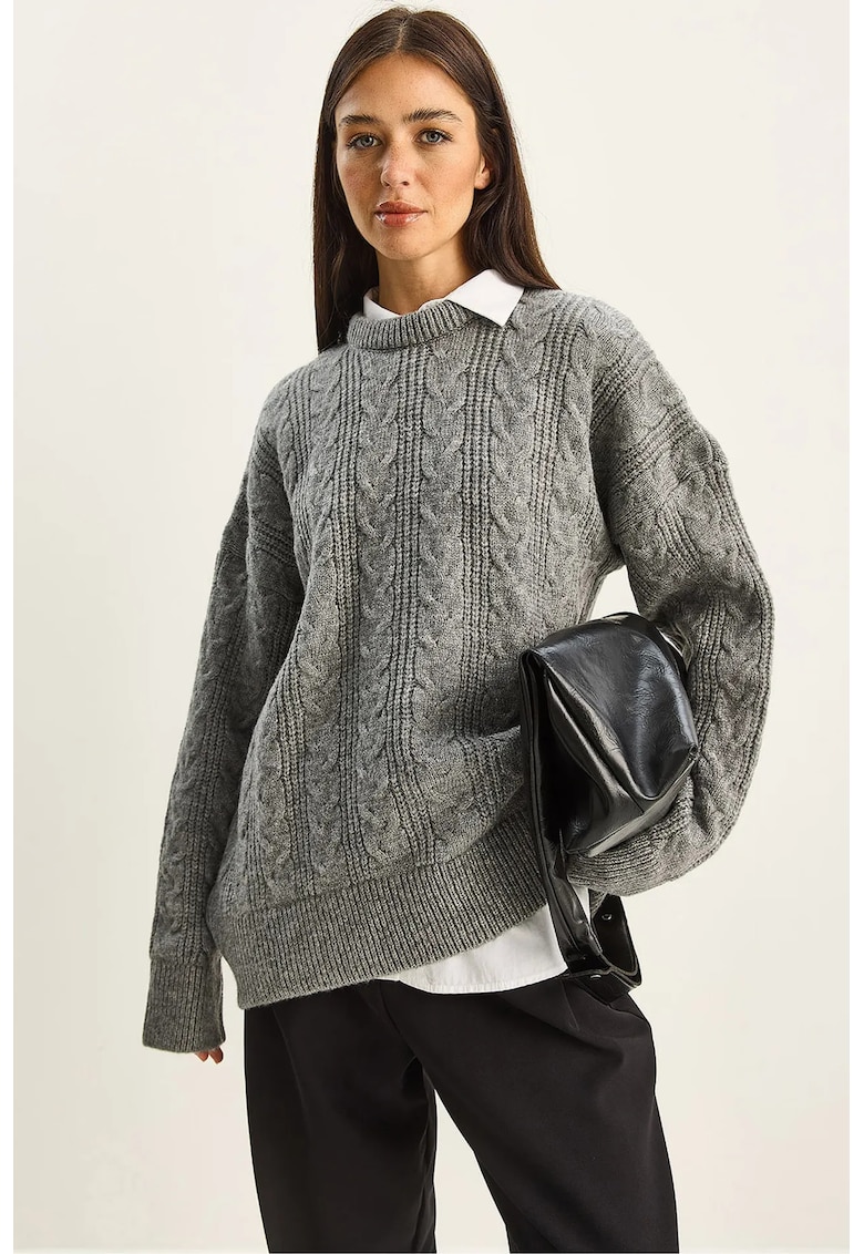 Pulover dama - oversize - gri - tricot -