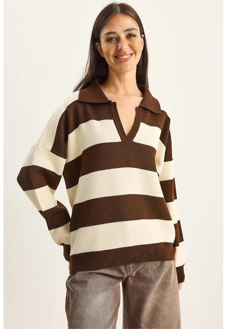 Pulover dama - Decolteu in V - Maro - Tricot -