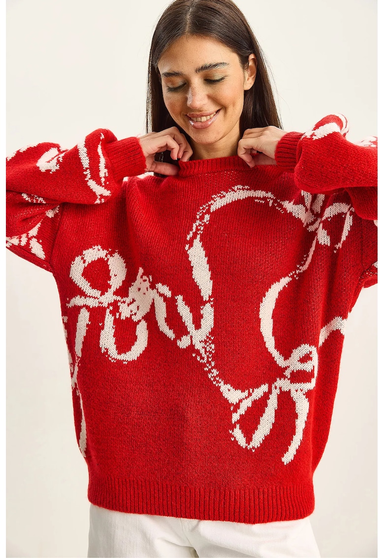 Pulover dama - Tricot - Rosu - Supradimensionat -