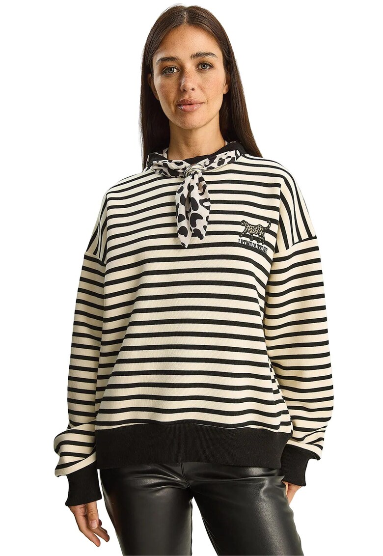 Hanorac dama - cu gluga - dungi - crem natural - textil