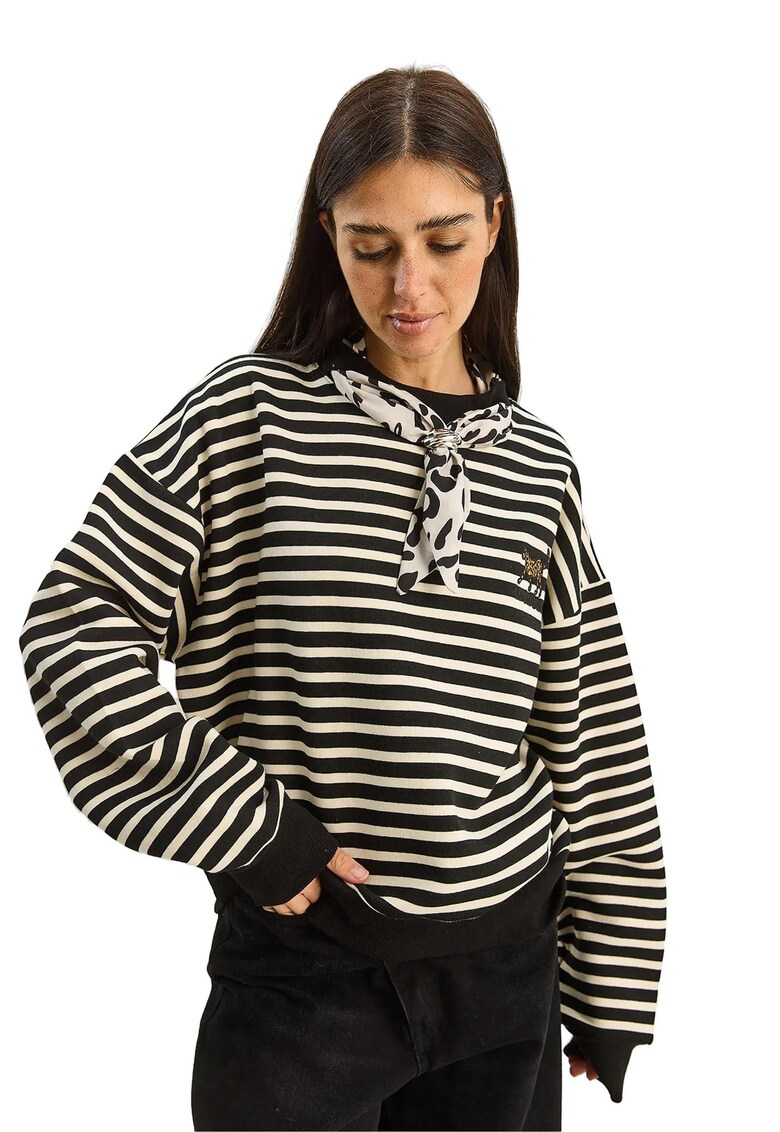 Hanorac dama - cu gluga - dungi - negru - textil