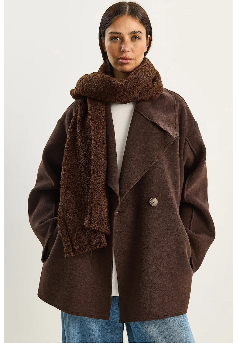 Palton dama - jacheta supradimensionata cu guler - maro mocha inchis - textil