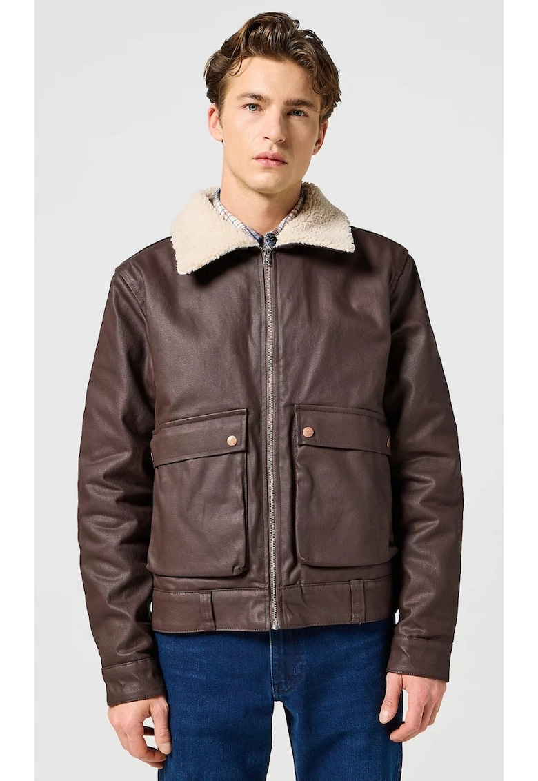 Geaca barbati - AVIATOR - captusita cu blana - maro - bumbac - 02 Brown