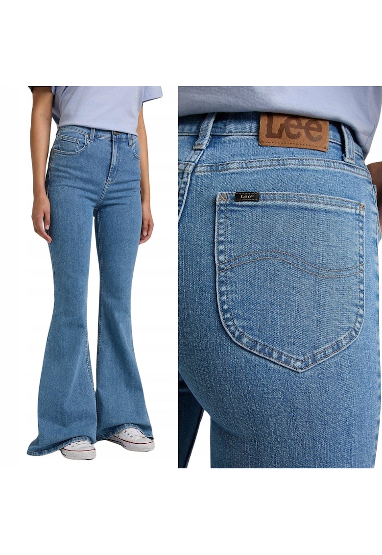 Blugi dama - Skinny Flare - talie inalta - albastru - bumbac -