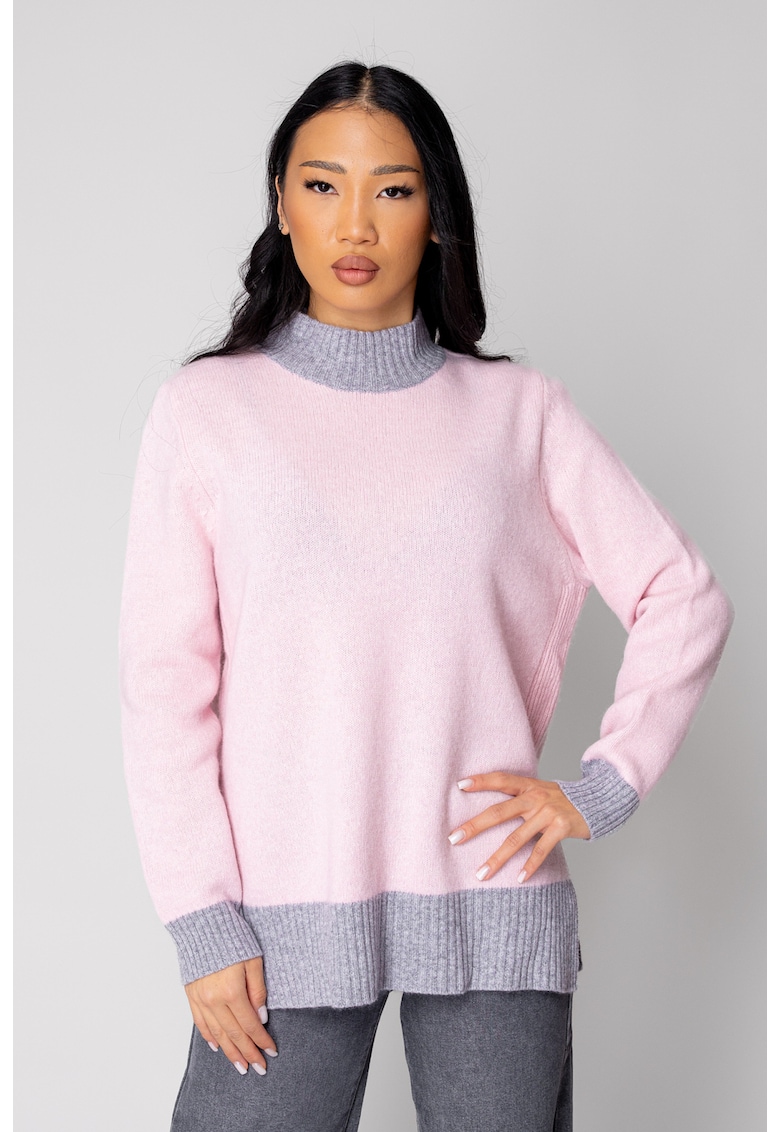 Pulover fin din 100% Lana Pink/Grey 19470 - Gri/Roz