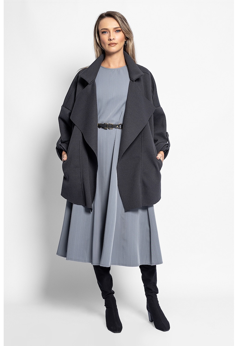 Palton fara inchidere cu detalii cu canafi - Gri antracit