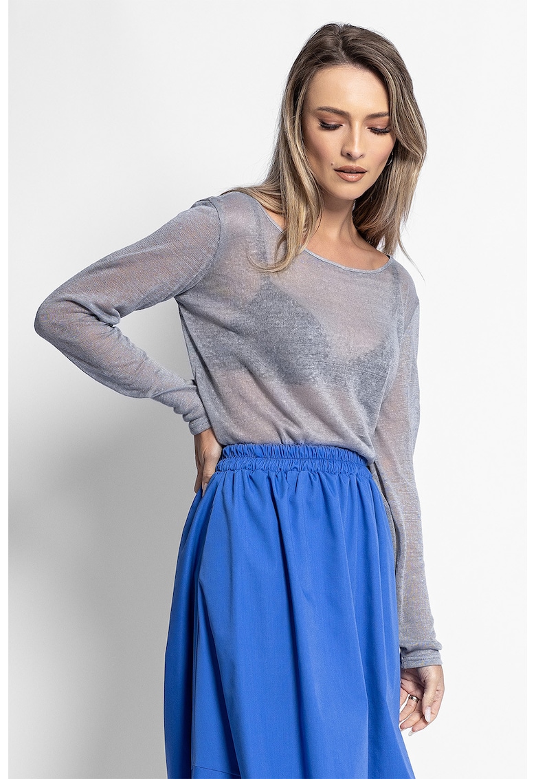 Bluza tricotata fin semitransparenta - Gri deschis/Transparent