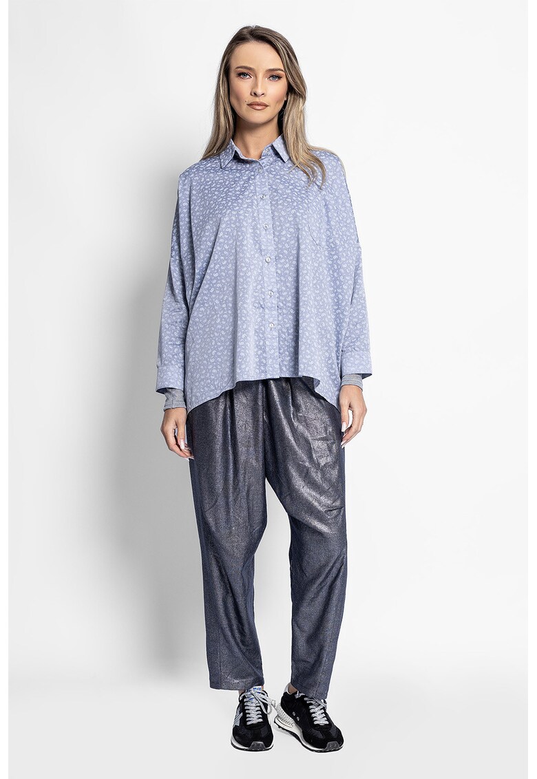 Camasa cu model si maneci cazute - Gri carbune