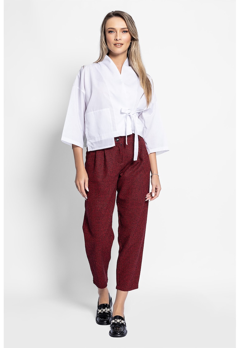 Pantaloni capri din amestec de lana cu talie inalta - Visiniu