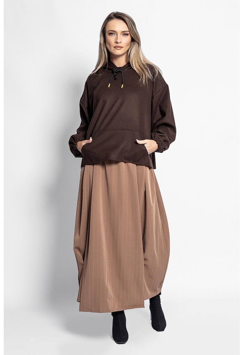 Fusta cu model in dungi si buzunare laterale - Maro deschis