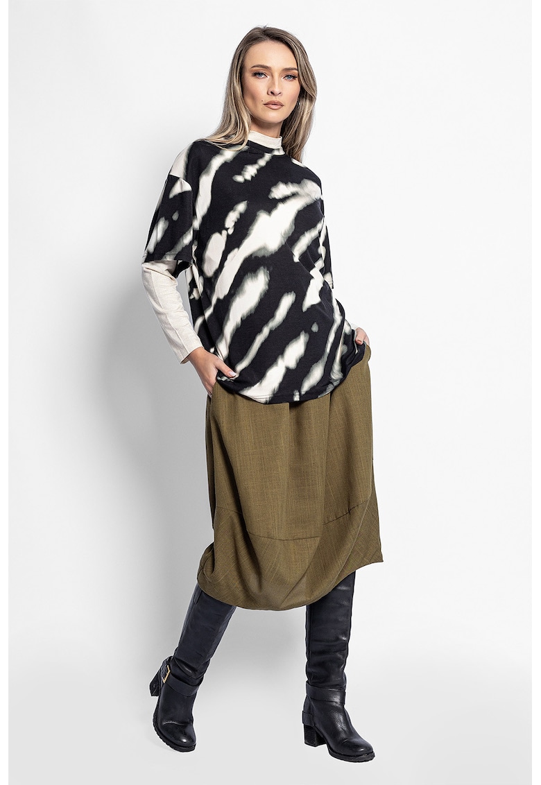 Fusta asimetrica cu buzunare - Kaki