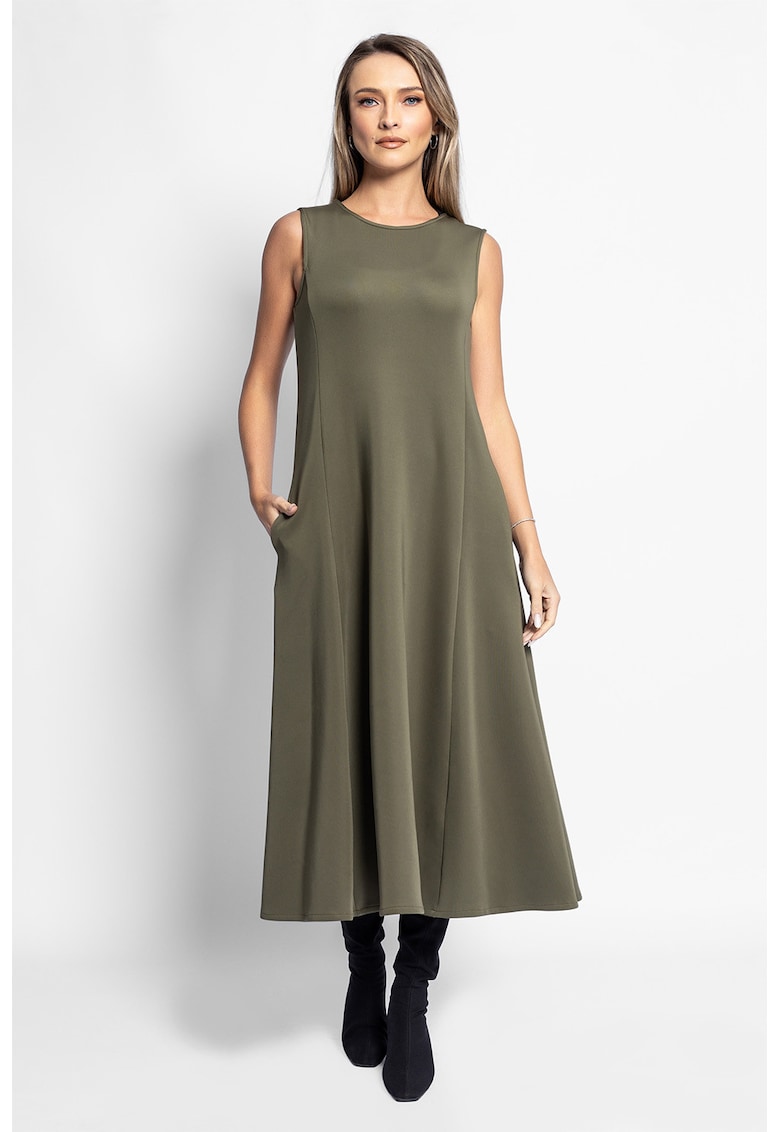 Fusta midi fara maneci cu buzunare laterale - Verde sparanghel