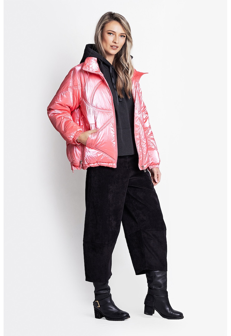 Geaca lejera cu slituri laterale cu fermoar - Roz