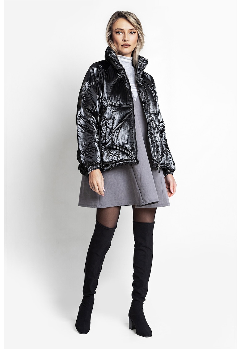 Geaca lejera cu slituri laterale cu fermoar - Negru