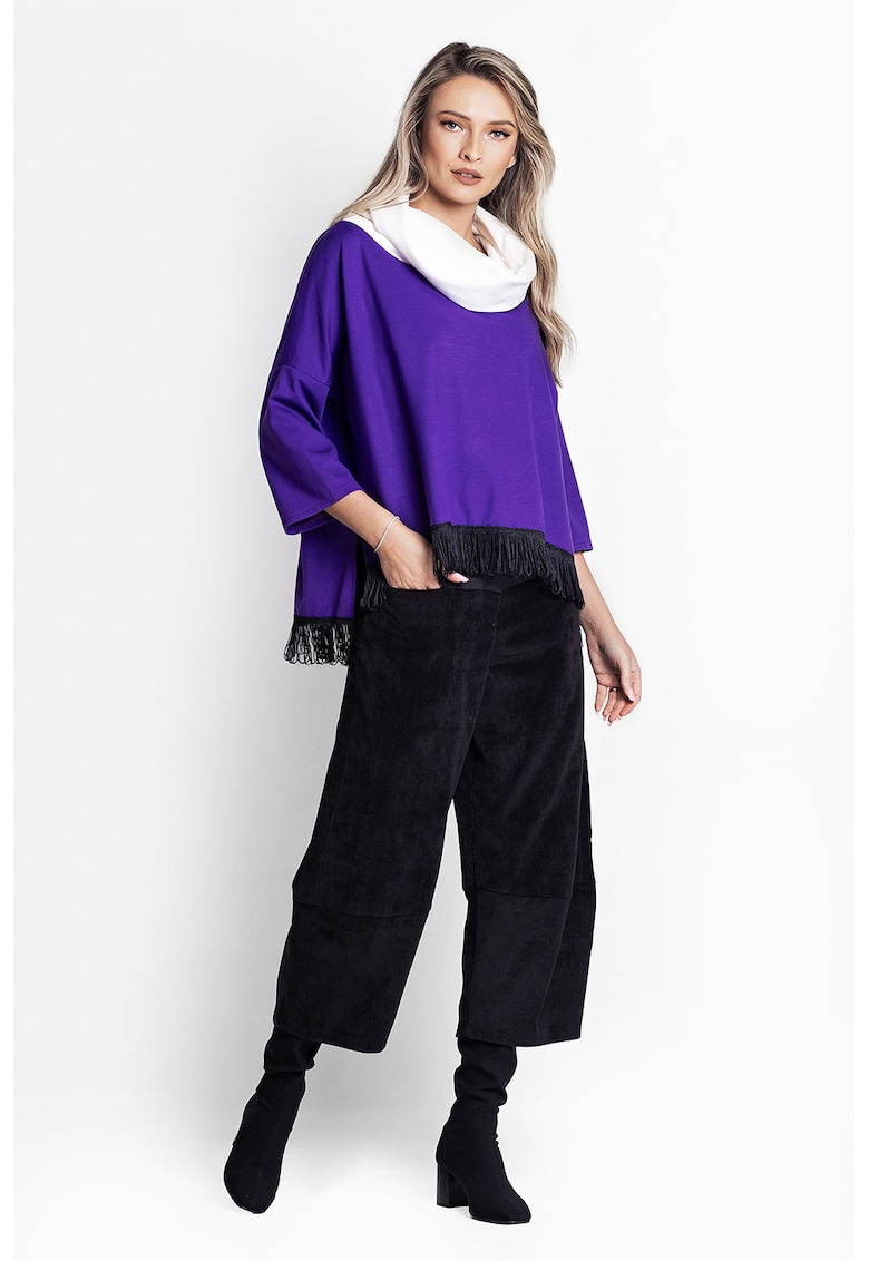 Bluza cu maneci cazute - Alb/Ametist