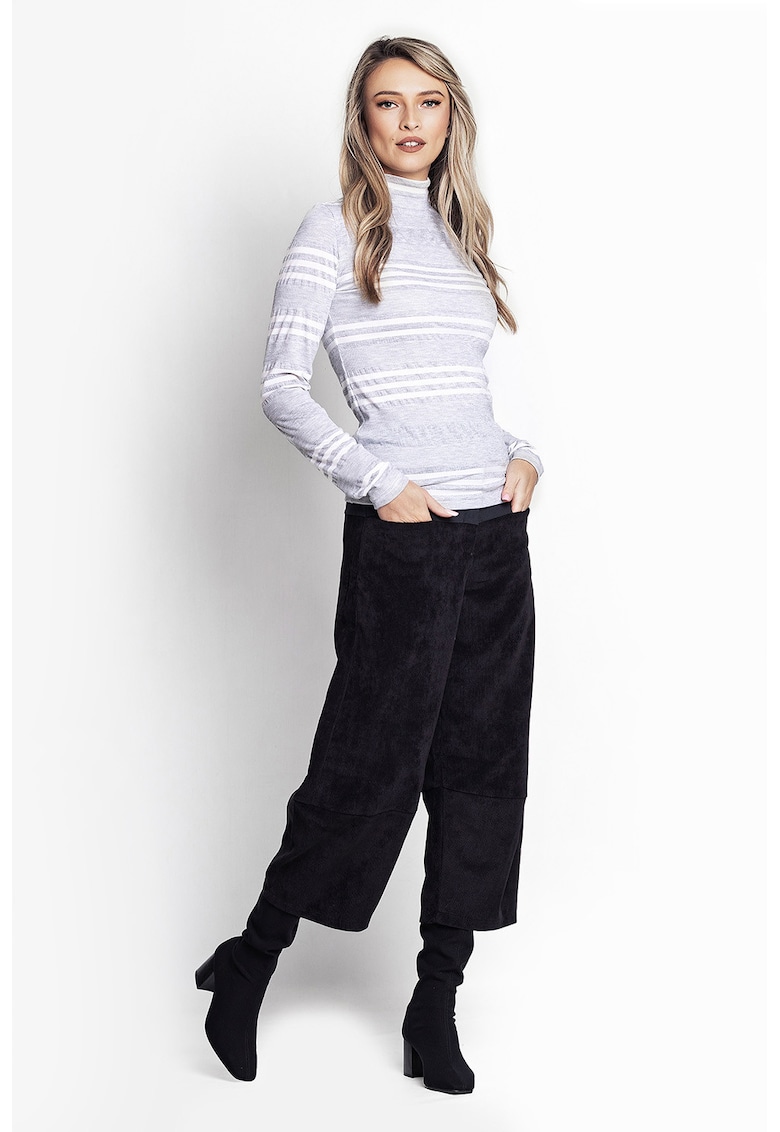 Bluza cu model in dungi si insertii cu fire stralucitoare - Alb/Gri deschis