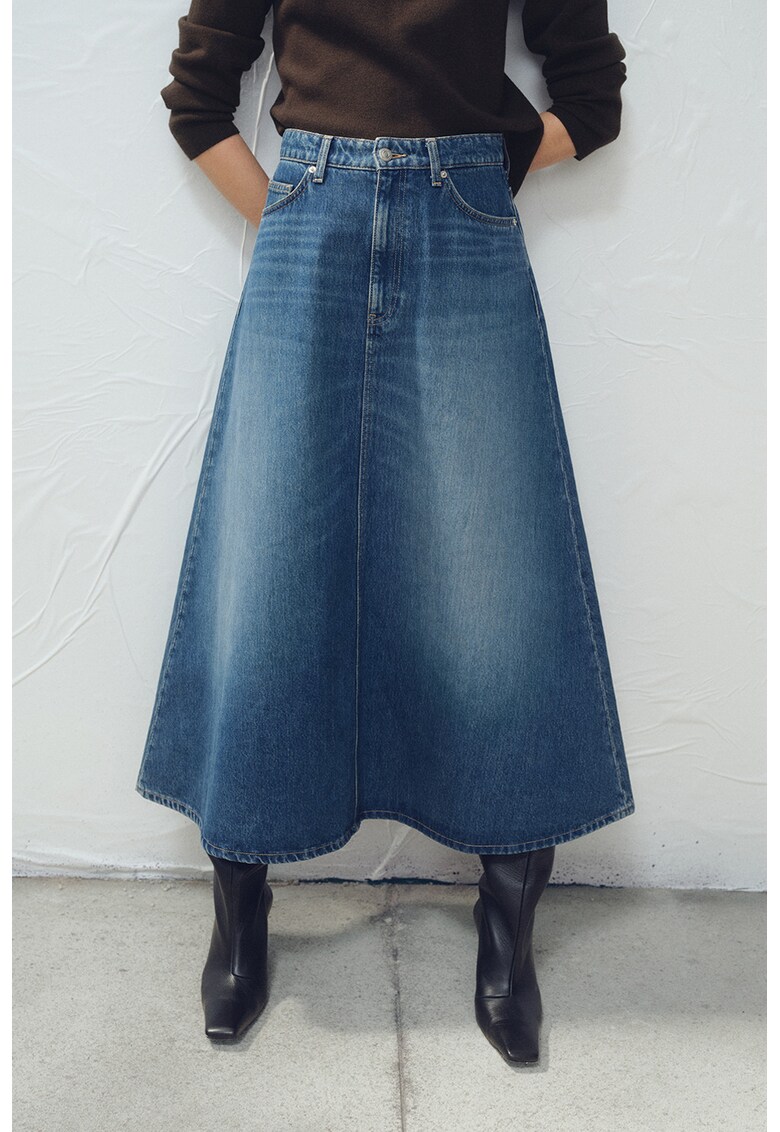 Fusta evazata din denim - Albastru royal