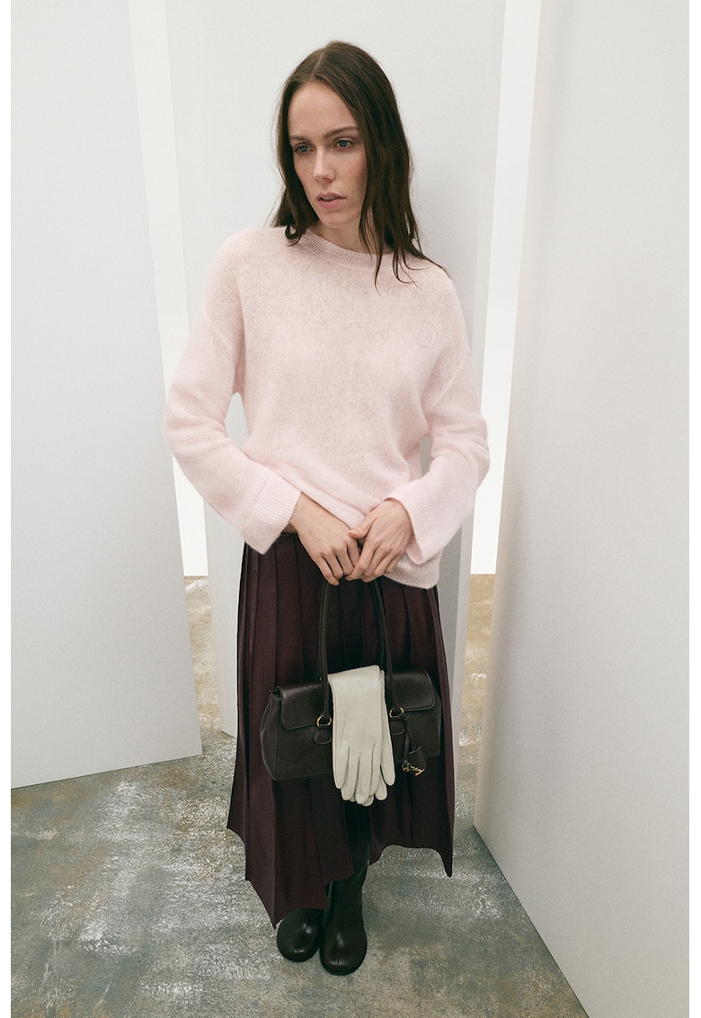 Fusta midi de piele ecologica cu pliuri - Visiniu