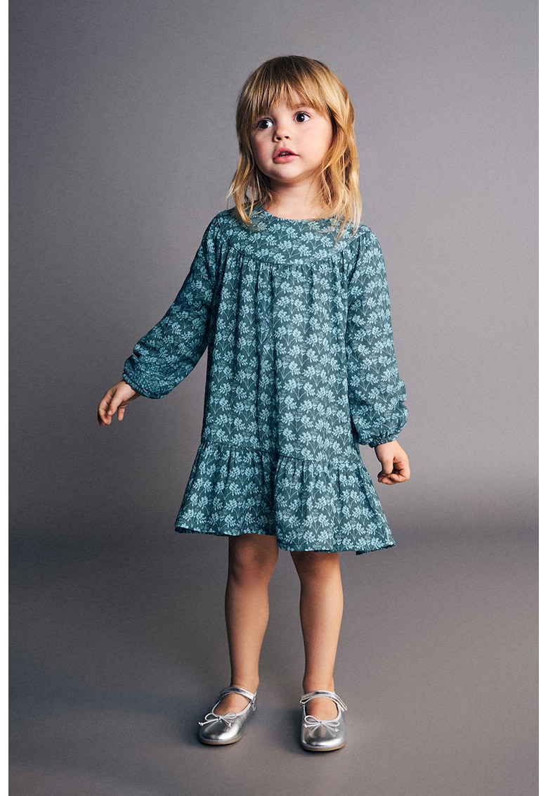 Rochie din bumbac cu model floral - Albastru petrol