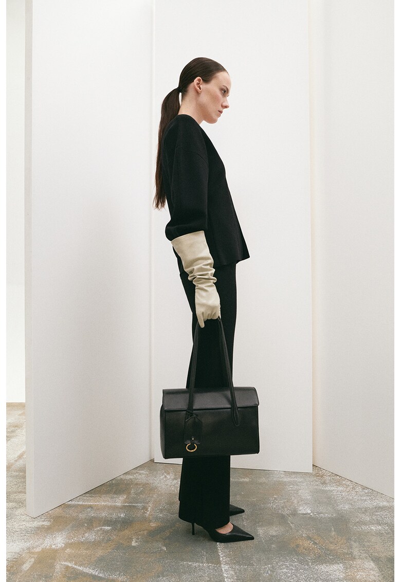 Pantaloni bootcut din tricot - Negru