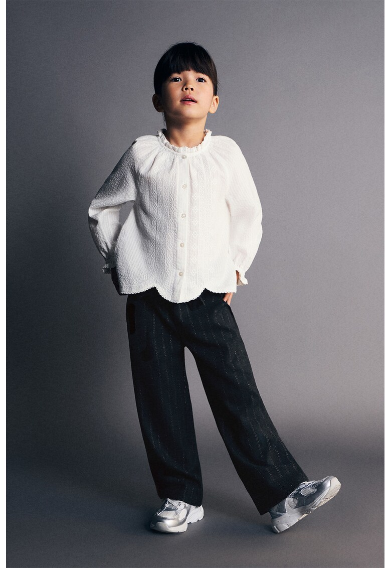 Pantaloni drepti cu cordon in talie si model - Negru stins