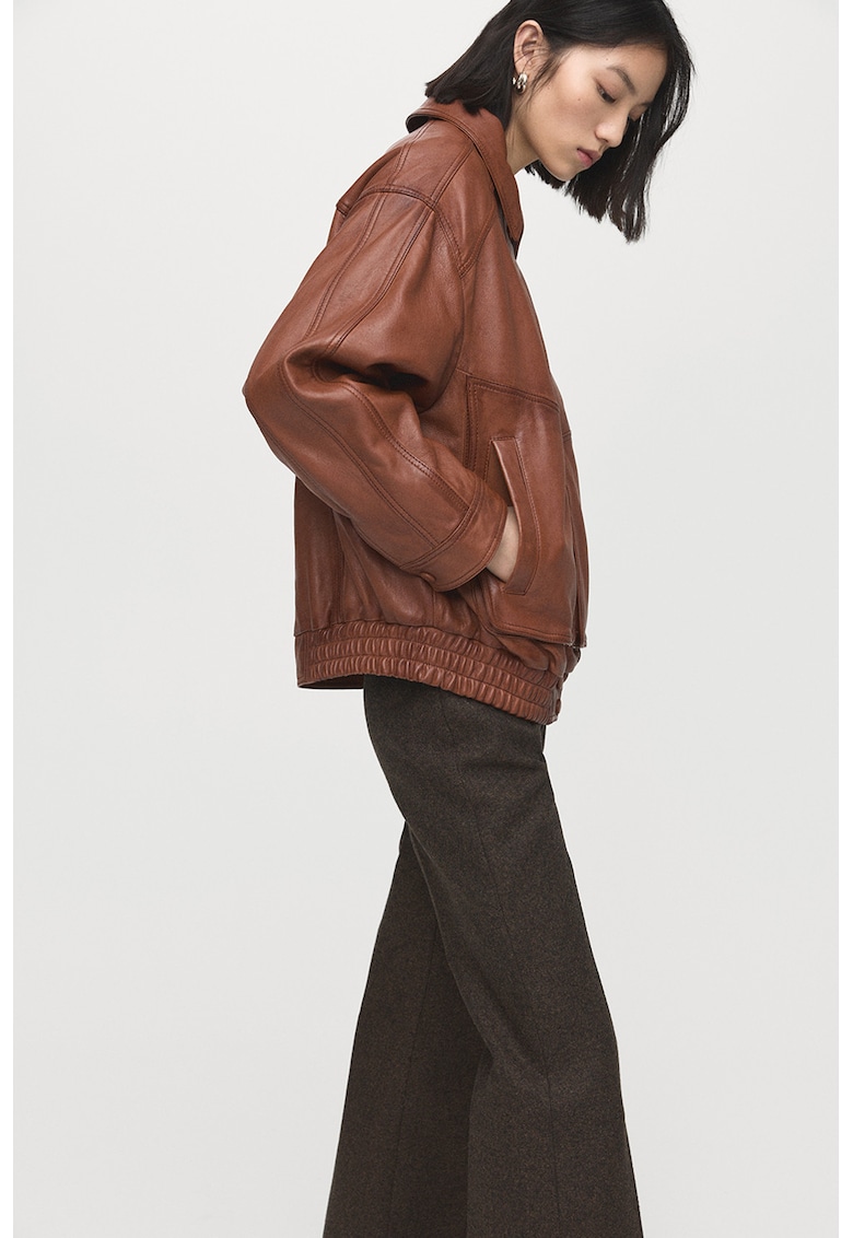Jacheta de piele cu buzunare laterale - Maro scortisoara