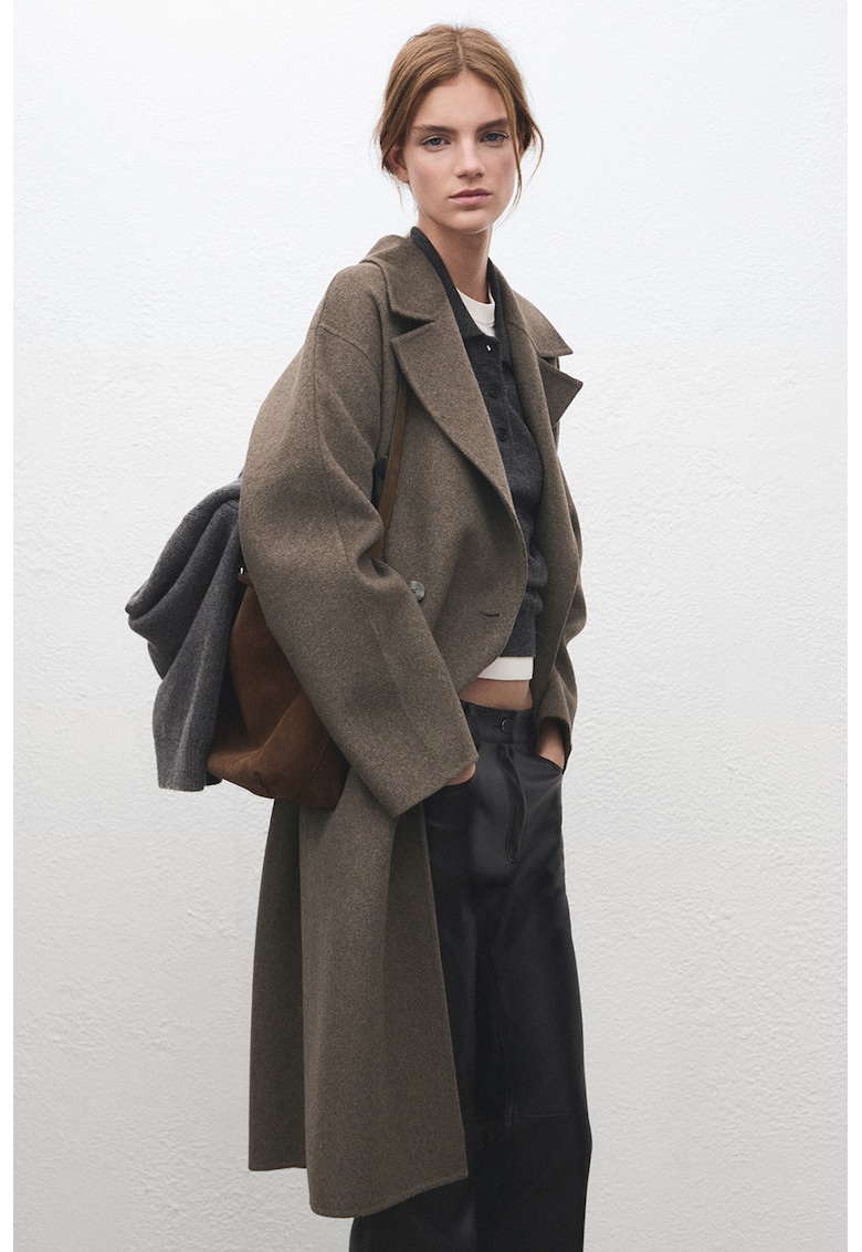 Palton din amestec de lana cu doua randuri de nasturi - Maro taupe