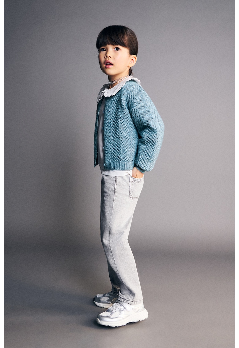 Cardigan tricotat cu aspect perforat - Albastru prafuit