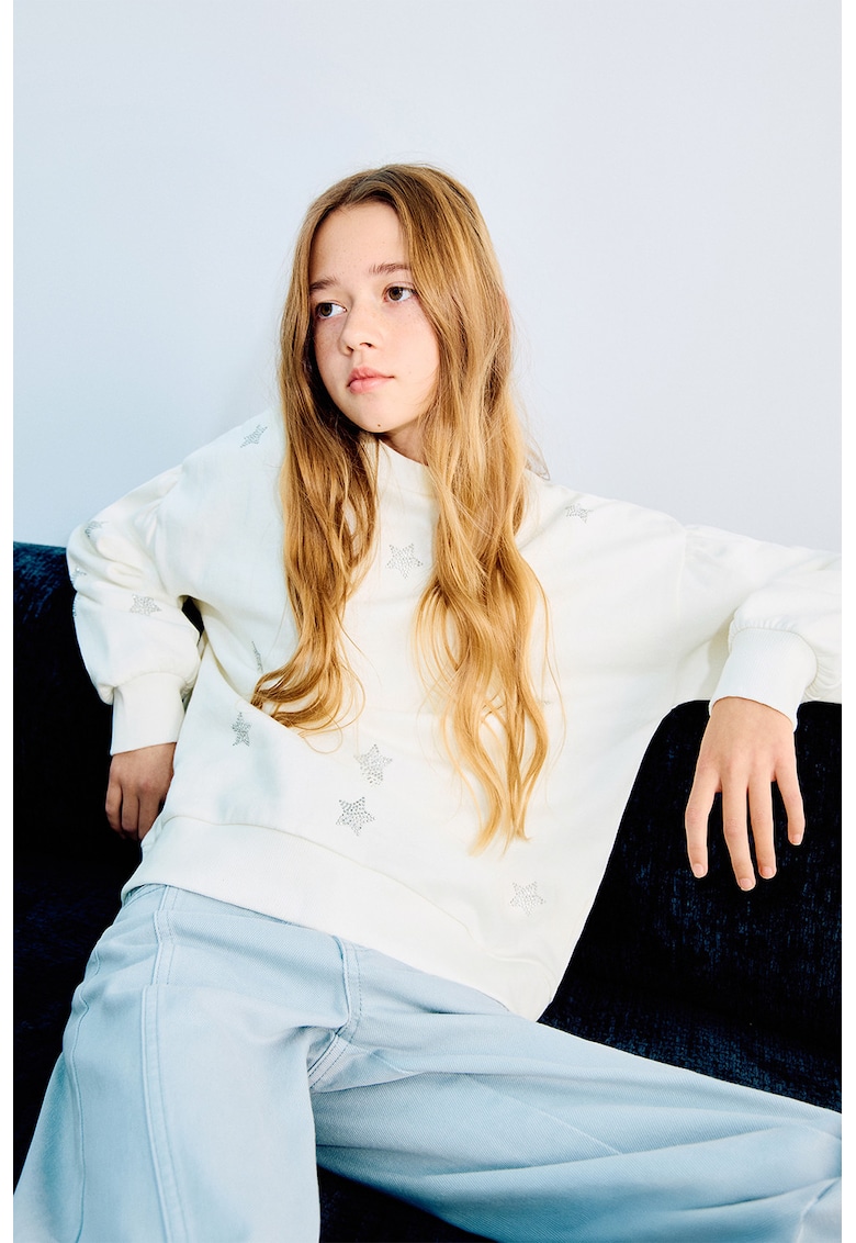 Bluza de trening cu model stele din strasuri - Alb/Transparent