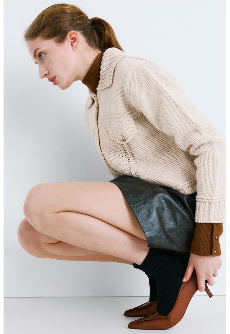 Cardigan din amestec de lana cu nasturi - Bej deschis