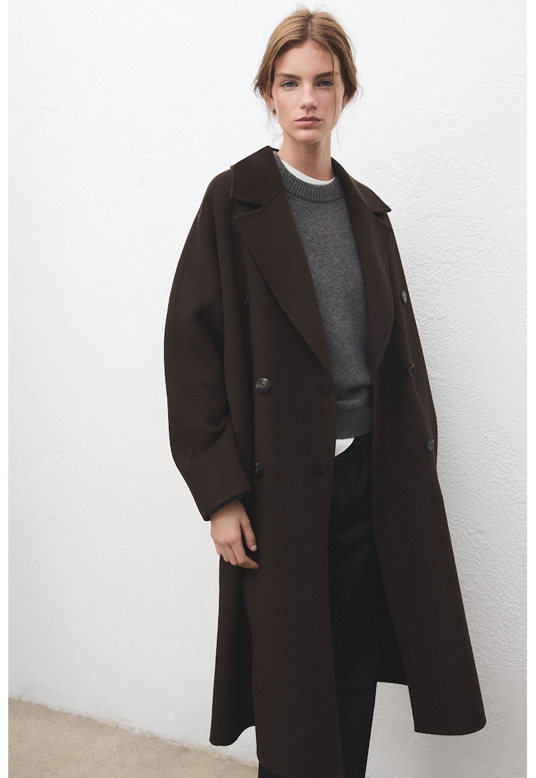 Palton lejer din amestec de lana - Maro inchis