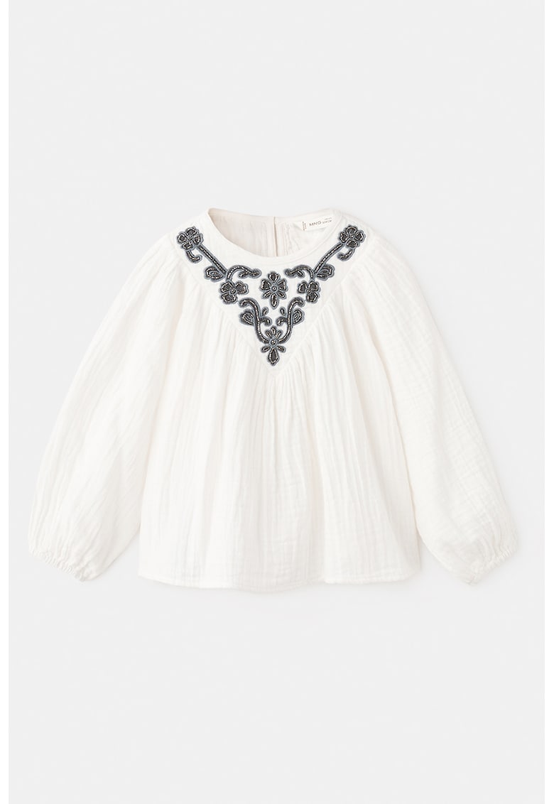 Bluza din bumbac cu broderie si aplicatii - Alb/Gri inchis