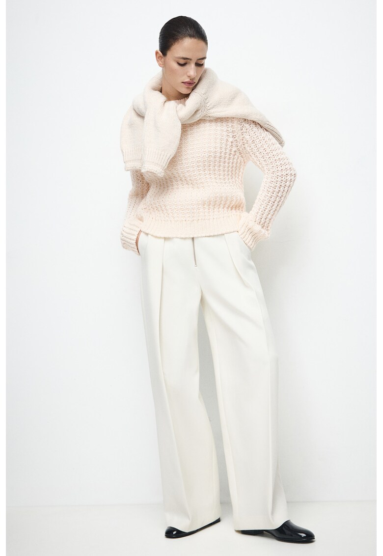 Pulover cu decolteu rotund - Bej deschis