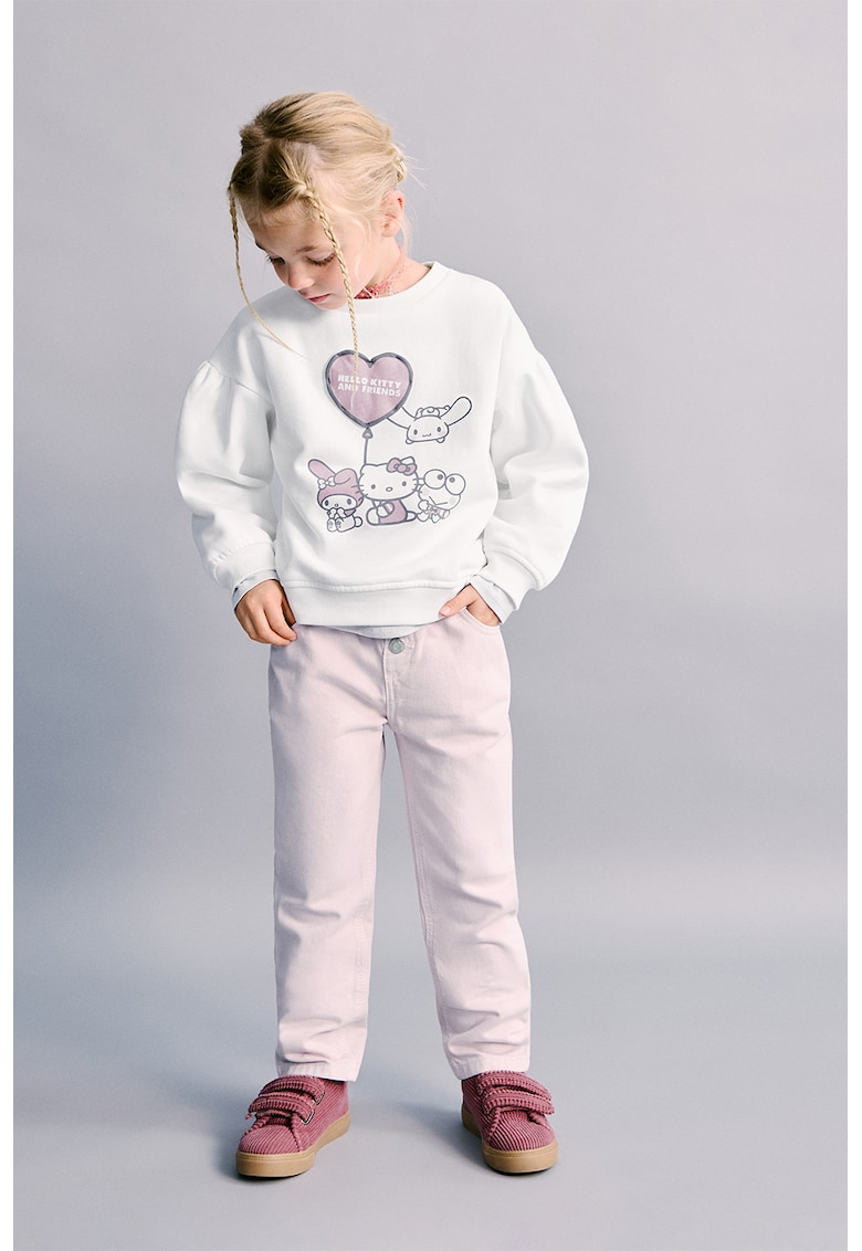 Bluza de trening cu imprimeu Hello Kitty - Alb/Roz prafuit