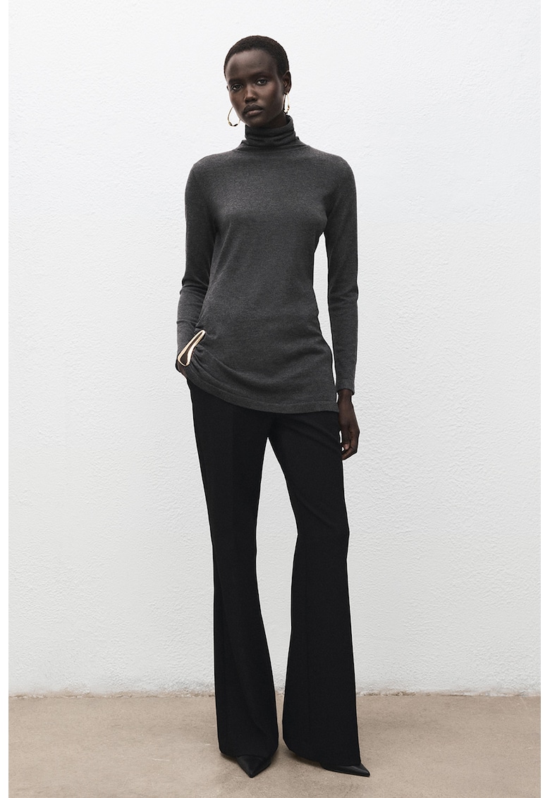 Pulover din amestec de lana cu guler inalt - Gri antracit