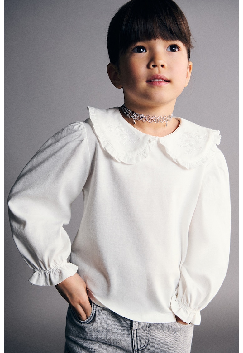Bluza din bumbac cu guler peter-pan - Alb