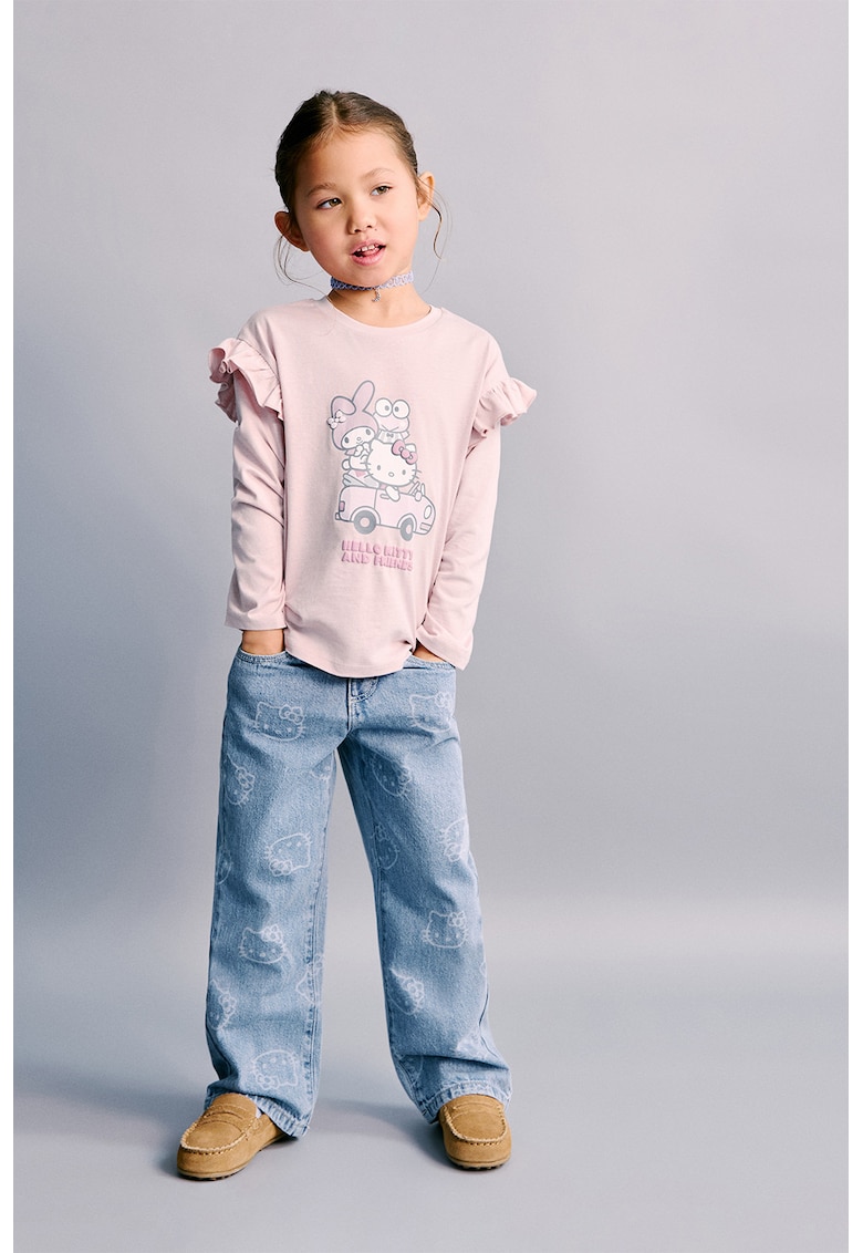 Bluza cu Hello Kitty si volane - Alb/Roz pastel