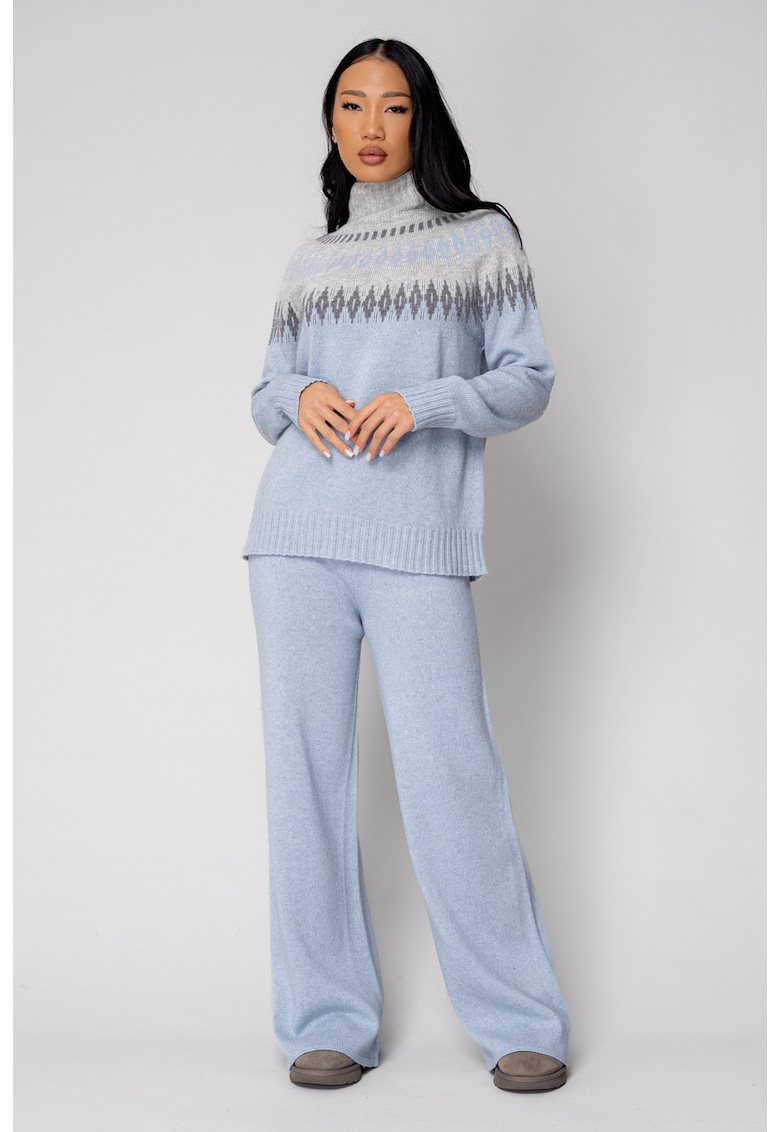 Set Pulover cu guler inalt si Pantalon lung mix de lana si casmir Sky Blue/Grey 19479 - Gri/Albastru deschis