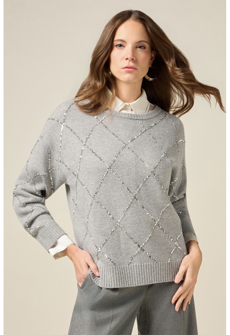 Pulover tricotat cu decolteu rotund