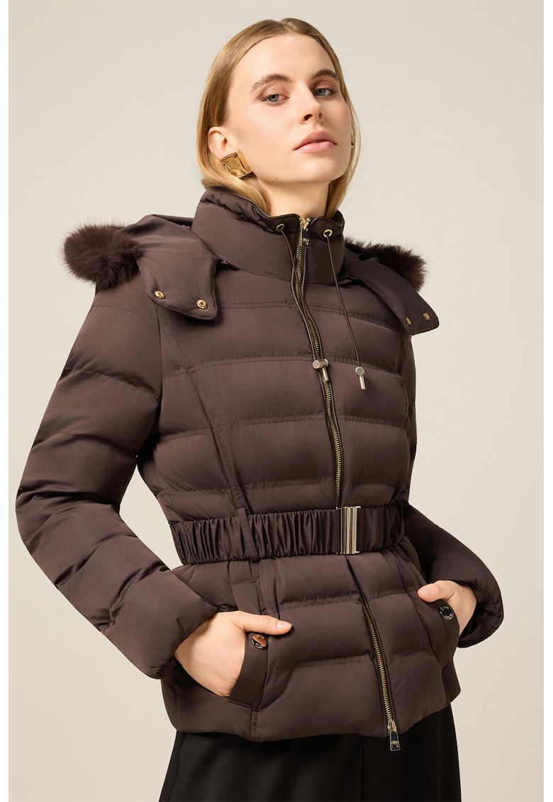 Geaca cu curea in talie - Maro inchis