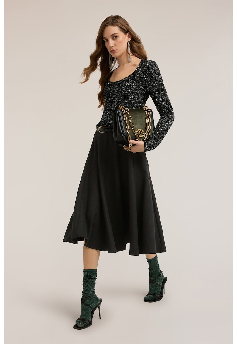 OLTRE - Fusta midi din amestec de lana cu croiala evazata